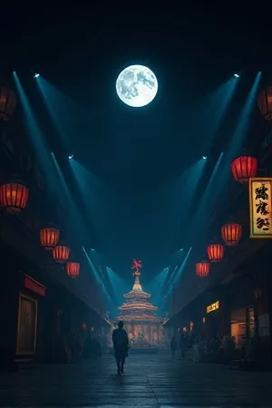 悬疑剧集长夜灯河竖版海报，雨夜街灯下的行人剪影